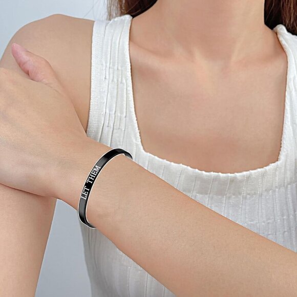 Let Them Cuff Bracelet Motivational Stainless Steel Adjustable Jewelry Gift - Picture 2 of 6